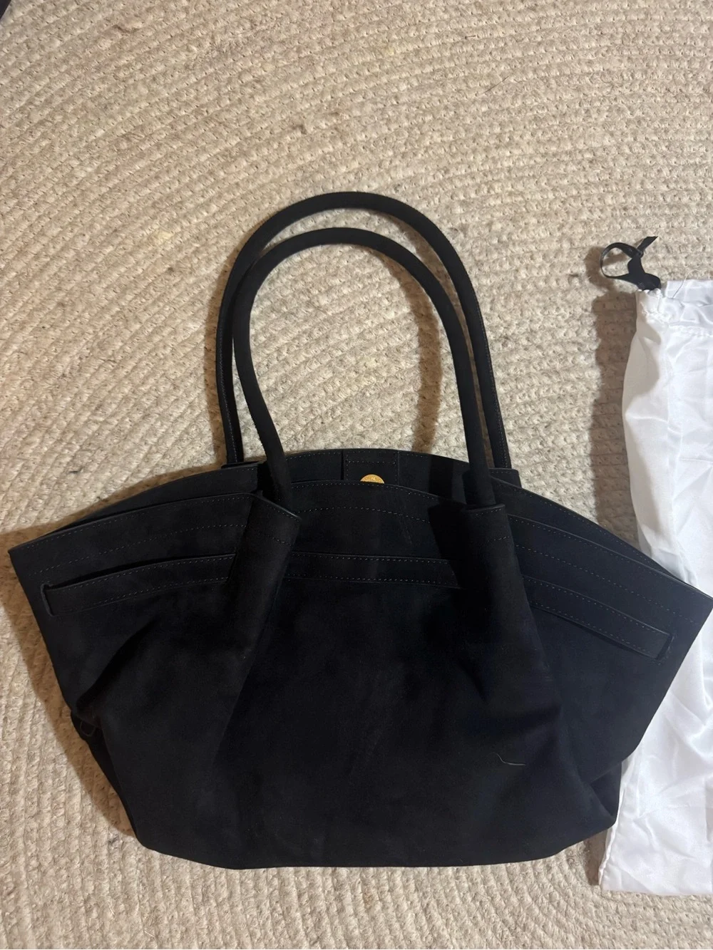 JW PEI Black Suede Tote with Gold Accent
